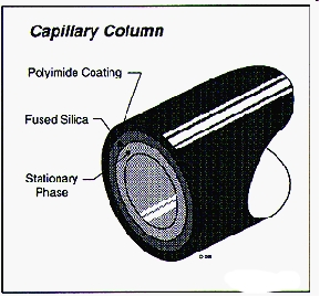 Stacionární fáze Kapilární GC kolony Vnitřní průměr / mm Označení 0,10 Minibore 0,19 0,25 Narrow 0,32 Wide 0,45 High speed megabore 0,53 Megabore Složení stacionární fáze Zesíťované (crosslinked)