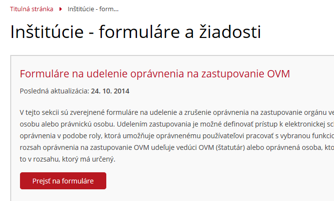 Obr. 1 - Záložka Inštitúcie Tento postup je možné použiť v prípade, že vybraní zamestnanci sa budú do IS VS prihlasovať prostredníctvom svojich občianskych preukazov s čipom.