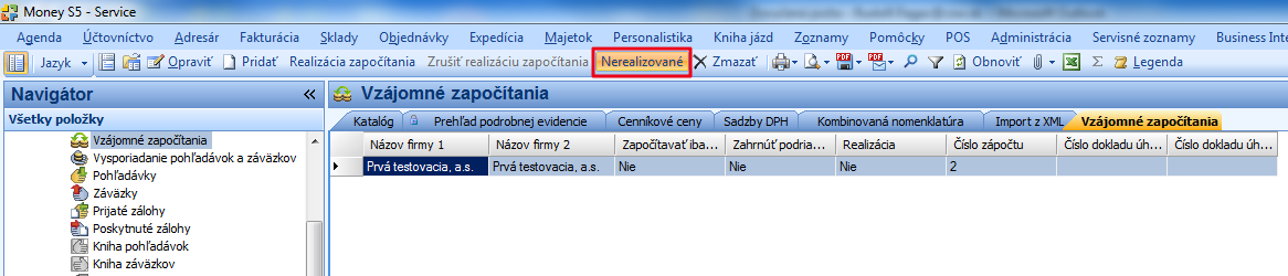 3 REALIZÁCIA ZÁPOČTU Ak ste kartu zápočtu uložili tak, že nebolo zakliknuté pole Realizované, kartu program berie iba ako návrh zápočtu.