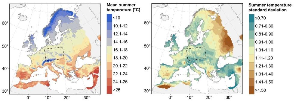 DATA A METODY Dvě domény střední Evropa (čárkovaný polygon, 1 040 uzlových bodů v kroku sítě 25