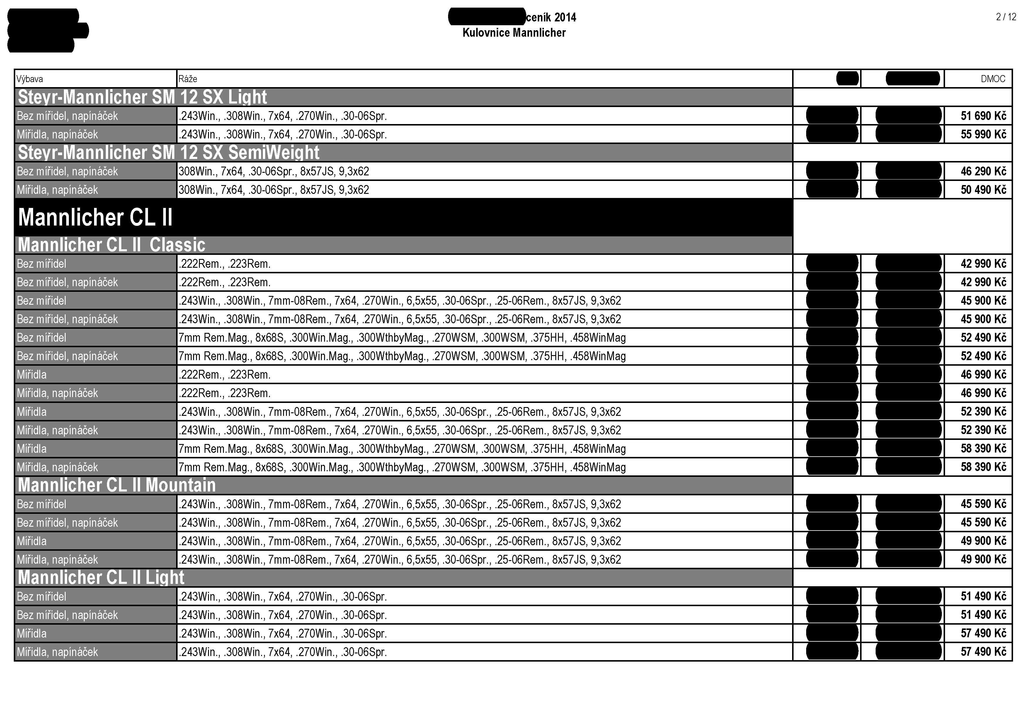^^^^^Bceník 2014 2 / 12 Steyr-Mannlicher SM 12 SX Light Steyr-Mannli Mannlicher CL II Mannlicher CL Bez mí Bez míř ' CL II Cla,243Win.,.308Win., 7x64,.270Win.,222Rem.,.223Rem.