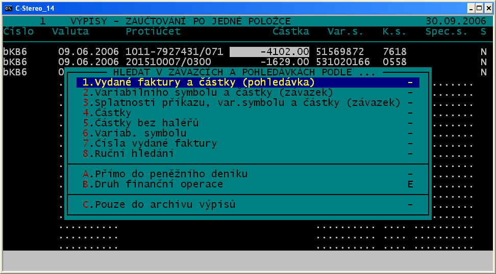 Hromadné zaúčtování / Párování se závazky a pohledávkami.