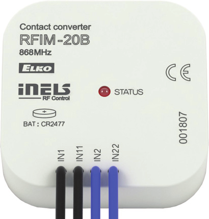 Bezdrátový převodník kontaktu RFIM-0B, RFIM-40B RFIM-0B: bezdrátový převodník kontaktu změní Vaše stávající tlačítko / vypínač na bezdrátový. - vstupy umožnují ovládat nezávisle na sobě prvky.