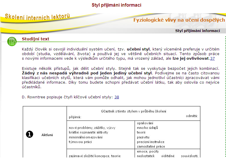 Na začátku každého kurzu najdete obsah kurzu připravený k tisku a návod, jak v prostředí pracovat. Informace ke studiu v elearningových kurzech: Každý kurz obsahuje: 1.
