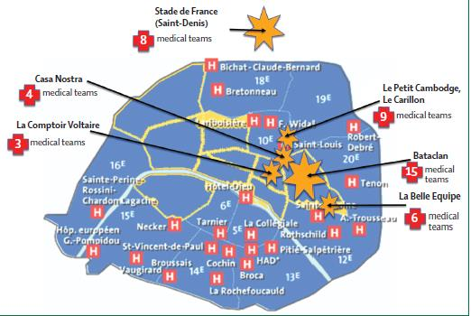 Obrázek: Mapa Paříže útoky 13. 11.