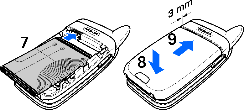 Chcete-li sejmout zadní kryt telefonu, stisknìte uvolòovací pojistky (1) a vysuòte zadní kryt z telefonu (2). Vyjmìte baterii podle obrázku (3). Uvolnìte dr¾ák SIM karty (4). Vlo¾te SIM kartu (5).