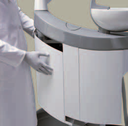 Pľuvadlový blok otočná keramická pľuvadlová misa (smerom k pacientovi) odnímateľná, sterilizovateľná v autokláve systémy pre centrálne odsávanie (suché i mokré): ejektorový systém, separačná