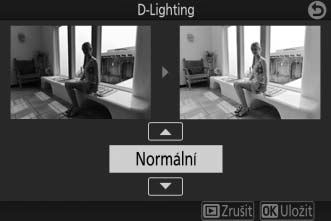 D-Lighting Funkce D-Lighting aplikovaná na vybrané snímky vytváří kopie těchto snímků s vyjasněnými stíny.
