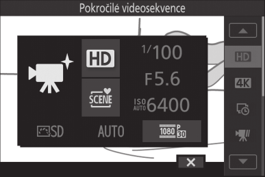 A Menu & (Funkce) (0 11) Stisknutím tlačítka & v režimu pokročilých videosekvencí se zobrazí níže uvedené položky.
