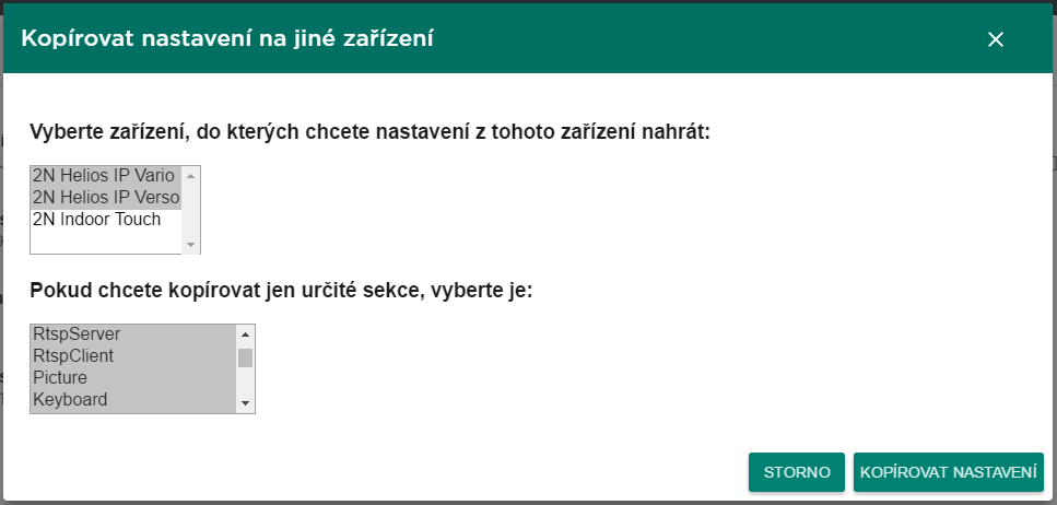 Kopírování nastavení mezi zařízeními 1. 2. 3. 4. 5. Přejděte na kartu Zařízení. Vyberte aktivní zařízení, jehož konfigurace má být kopírována, a zvolte možnost Upravit zařízení.