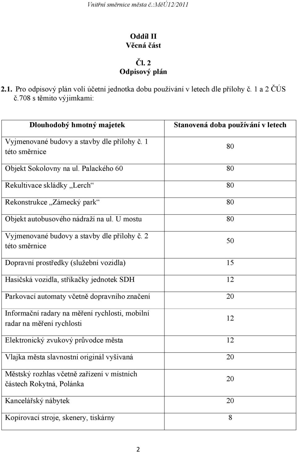 Palackého 60 80 Rekultivace skládky Lerch 80 Rekonstrukce Zámecký park 80 Objekt autobusového nádraží na ul. U mostu 80 Vyjmenované budovy a stavby dle přílohy č.