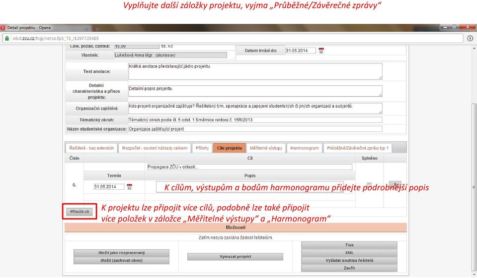 podrobnější popis K projektu lze připojit více cílů, podobně