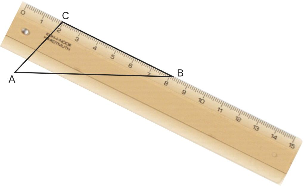 24. Je daný trojuholník ABC. Koľko milimetrov meria strana BC? A. 85 mm B. 83 mm C. 65 mm D. 63 mm 25.