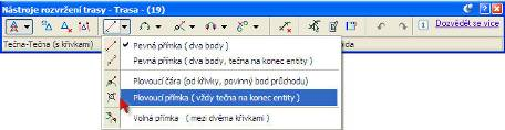 První část trasy vytvoříme stylem tečna tečna (s křivkami). V rámci zobrazeného povrchu volíme body, kterými trasa prochází.