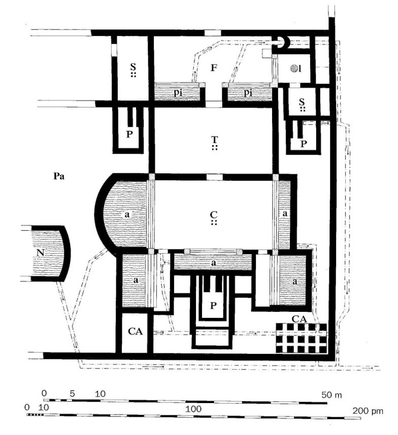 Obr. 15. Zobrazení hypocaustu v tepidariu a caldariu ze II. fáze výstavby.