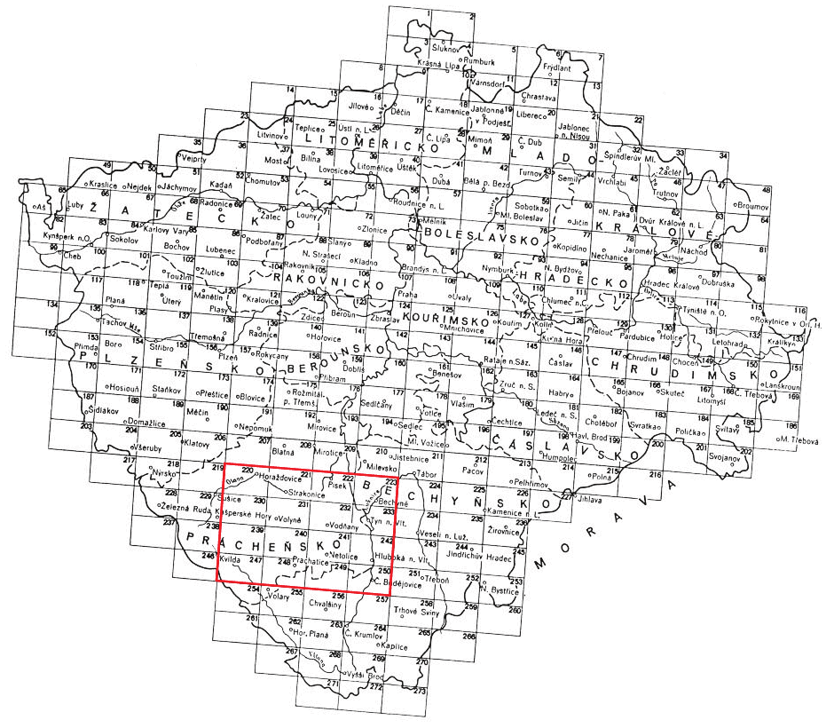 2. DATA POUŽITÁ PŘI PRÁCI Obr. 2.1: Řešené testovací území 2.2.1 Rastrové ekvivalenty topografických map Jedná se o rastrové dlaždice topografických map v měřítku 1 :25 000, zobrazený stav odpovídá květnu 2007.