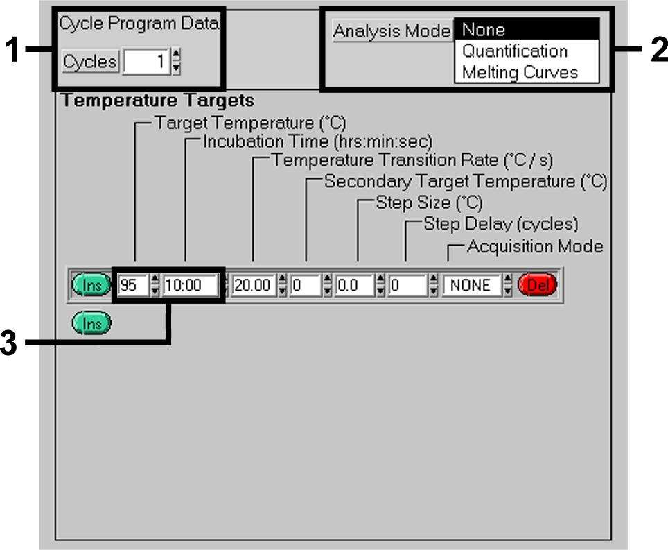 8.5 Programování pístroje LightCycler Pro detekci EBV DNA vytvote na pístroji LightCycler následujícími pti pracovními kroky (viz Obr. 3-7): teplotní profil A. Poátení aktivace Hot Start enzymu Obr.