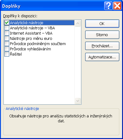 Příloha :Doplňky MS EXCEL