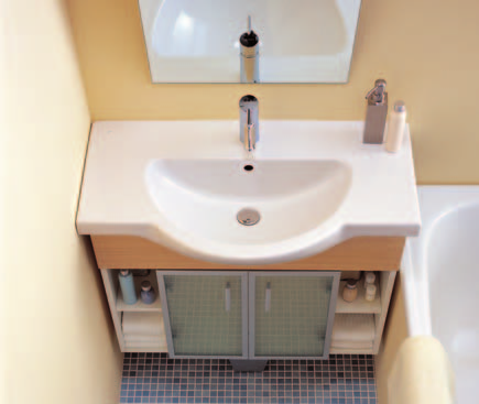 Kúpeľňový nábytok MIO Praktické nábytkové umývadlo MIO je ideálnym riešením, ktoré pri minimálnych nárokoch na miesto zaistí väčšinu toho, čo v kúpeľni