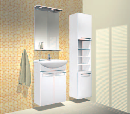 Kúpeľňový nábytok LYRA Pack NOVINKA Pr a k t i cké balenie oboch výrobkov (umývadlo, skrinka) v jednom kartóne Odsadenie skrinky od zeme 15 mm zaisťuje dobrú ochranu proti vode Odnímateľný sokel pre