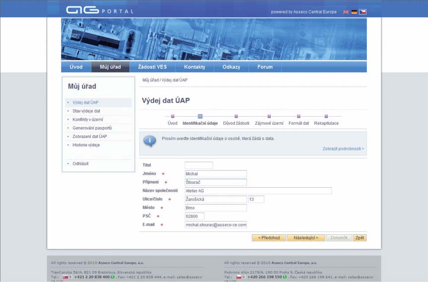 AG PORTAL Webová aplikace pro ne-gis část projektu příjem