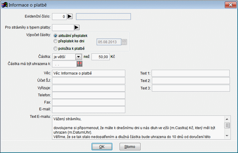 Informace o platbě mailem Ostatní novinky ve verzi 4.