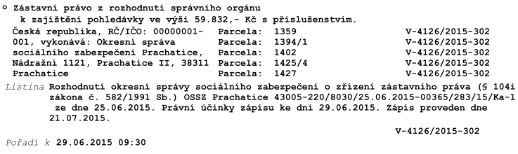 u) Výše uvedená práva zaniknou ve smyslu ustanovení 337h o.s.ř. dnem právní moci rozvrhového usnesení. VII.