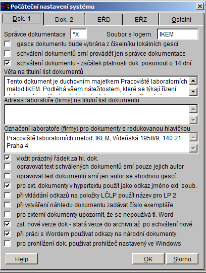 6/2016 Počáteční nastavení systému, záložka "Dok-1 lze nastavit, že