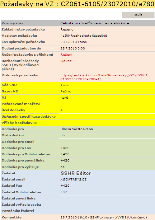 Po odeslání požadavku IS po menší časové prodlevě přidělí požadavku jedinečné identifikační číslo, které se skládá ze 4 částí (kód CSU/datum založení/ ID krize k níž se vztahuje/pořadové číslo