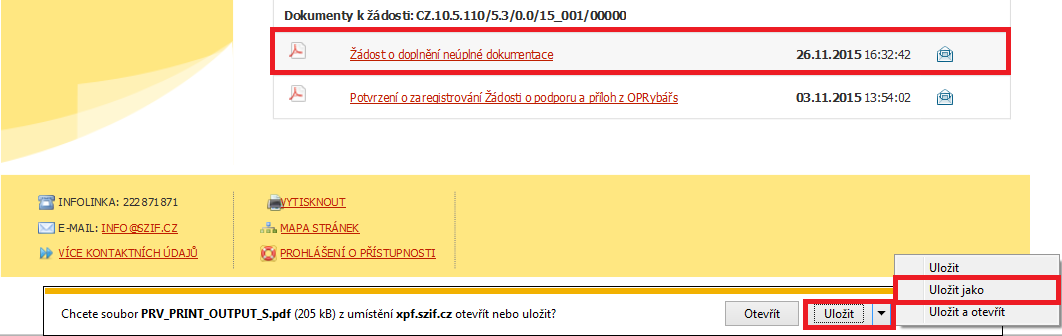 Po přihlášení se načte úvodní strana PF. Pro nalezení Žádosti o doplnění neúplné dokumentace lze například použít odkaz Odeslané dokumenty ze SZIF v levé sloupcové nabídce (obrázek 4). Obr.
