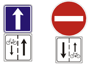 4.7.2 Cyklistická doprava v jednosměrných ulicích Princip jednosměrných komunikací Jednosměrné ulice zpravidla vznikají z důvodů nedostatečných šířkových poměrů, dále požadavku na snížení atraktivity