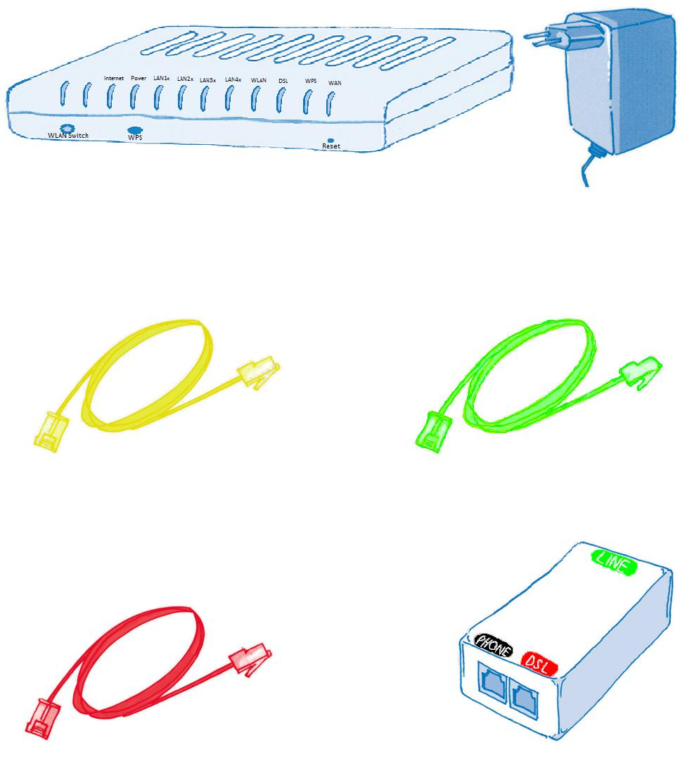 0. Obsah balíčku ADSL / VDSL modem COMTREND VR-3022eu Napájecí zdroj k modemu Žlutý kabel konektory 2xRJ45 Zelený kabel konektory 2xRJ11 Červený kabel