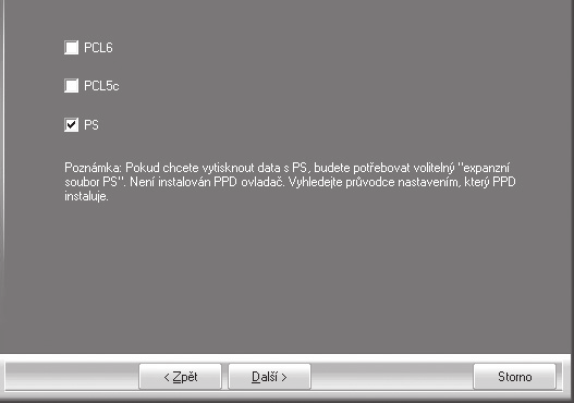 INSTALACE OVLADAČE TISKÁRNY / OVLADAČE PC-FAX 3 Když jste dotázáni, jak je tiskárna připojena, zvolte [Připojeno k tomuto počítači] a klikněte na tlačítko [Další].