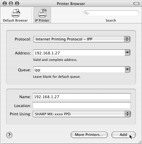 MAC OS X Tisk pomocí funkce IPP Stroj může tisknout pomocí funkce IPP. Je-li stroj umístěn na vzdáleném místě, může být funkce použita místo funkce faxu pro tisk ve vyšší kvalitě než je tisk z faxu.