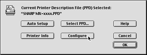 MAC OS 9.0-9.2.2 10 Vyberte soubor PPD. (1) (2) (1) Klikněte na soubor PPD vašeho modelu. (2) Klikněte na tlačítko [Select].