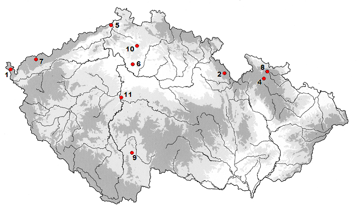 jsou z tekoucí vody v blízkosti rašelinišť. Lokalita č. 7 je malý rybník s kyselým ph nacházející se ve vrchovišti v Krušných horách.