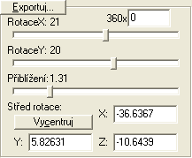 68 4.2.7 Posun a rotace modelu RotaceX Obr. 6: Oblast Posun a rotace modelu Posuvník sloužící k otáčení modelu podle svislé osy. Zkratka F7. Ukázka je na obrázku 6.