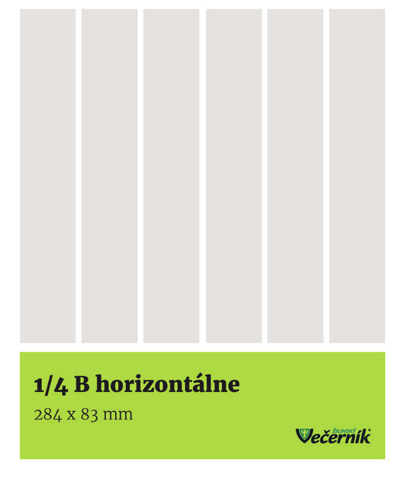 INZRTNÉ STRANY S VYSOKÝM ZÁHLAVÍM 1/3 strany B 283,5 x 112 mm 1/4 strany A 139,5 x 173,5 mm 1/4 strany B 283,5 x 83 mm 1/6 strany A 91,5 x 173,5 mm 400,00 400,00 350,00 480,00 480,00 420,00 1/6