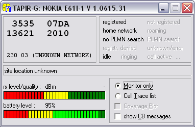 Monitoring GSM zpřístupnit dané menu [25]. Menu je velmi obsáhlé, a poskytuje celkový přehled o síti podobný jako již zmíněná Nokia 7110. Ta má ovšem menu přehlednější a lépe uspořádáno.