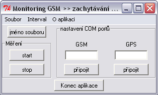 Realizace otevřena dvě okna. První z nich obstarává bezproblémovou obsluhu dostupných procesů a druhé vypisuje aktuální měřené údaje a podrobné informace o průběhu měření.