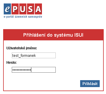 Přihlášení externích uživatelů do ISÚI Přihlašovací formulář do ISÚI přes epusa 