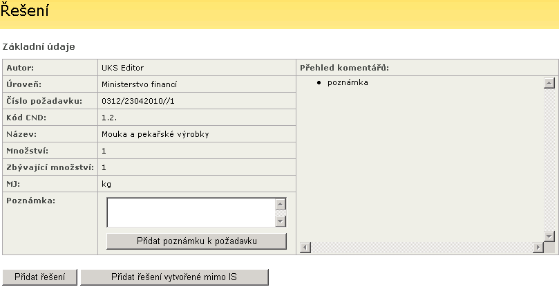 2.4 Přidání řešení k požadavku Popis procesu: Editor vyhledá dodavatele, poté přidá a edituje řešení, vloží komentář k řešení požadavku a po ukončení návrhu řešení se zašle požadavek na schválení