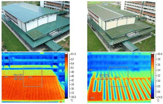 Obr. 6: Porovnání snímků pořízených termokamerou [12] čištění ovzduší a snižování emisí Rostliny obecně čistí ovzduší a stejně tak k tomu je i u rostlin na střeše.