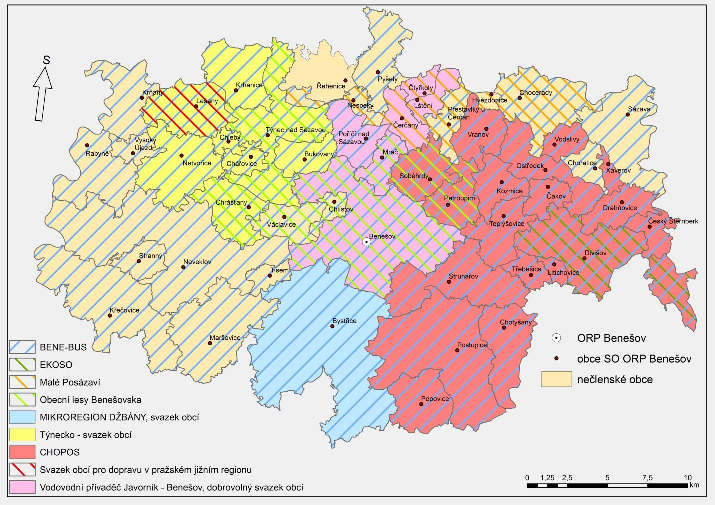 2 Souhrnná zpráva za všechny DSO v území Ve správním obvodu ORP Benešov působí devět dobrovolných svazků obcí (BENE-BUS, CHOPOS, Malé Posázaví, Obecní lesy Benešovska, Vodovodní přivaděč Javorník