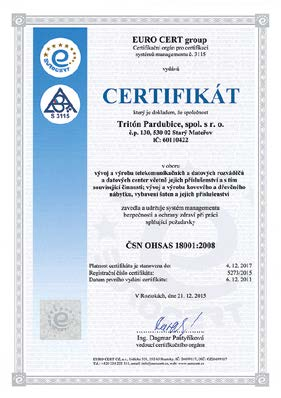 Certifikace ISO 9001-2009 ISO 14001-2005 OHSAS