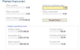 FINANČNÍ TOKY Záložka harmonogram čerpání Uveďte částky předpokládaných způsobilých výdajů za každé monitorovací období realizace.