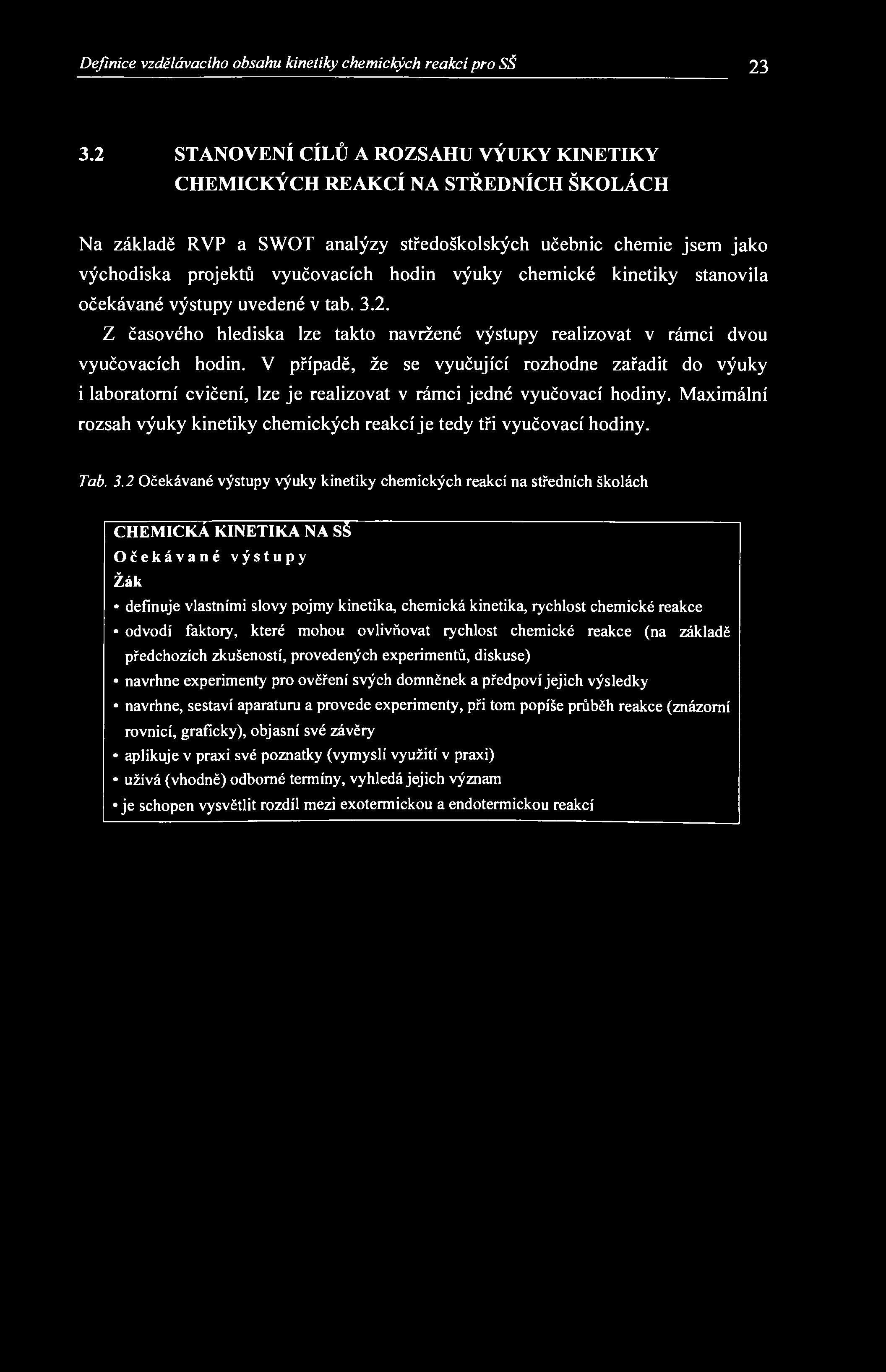 Definice vzdělávacího obsahu kinetiky chemických reakcí pro SŠ 23 3.