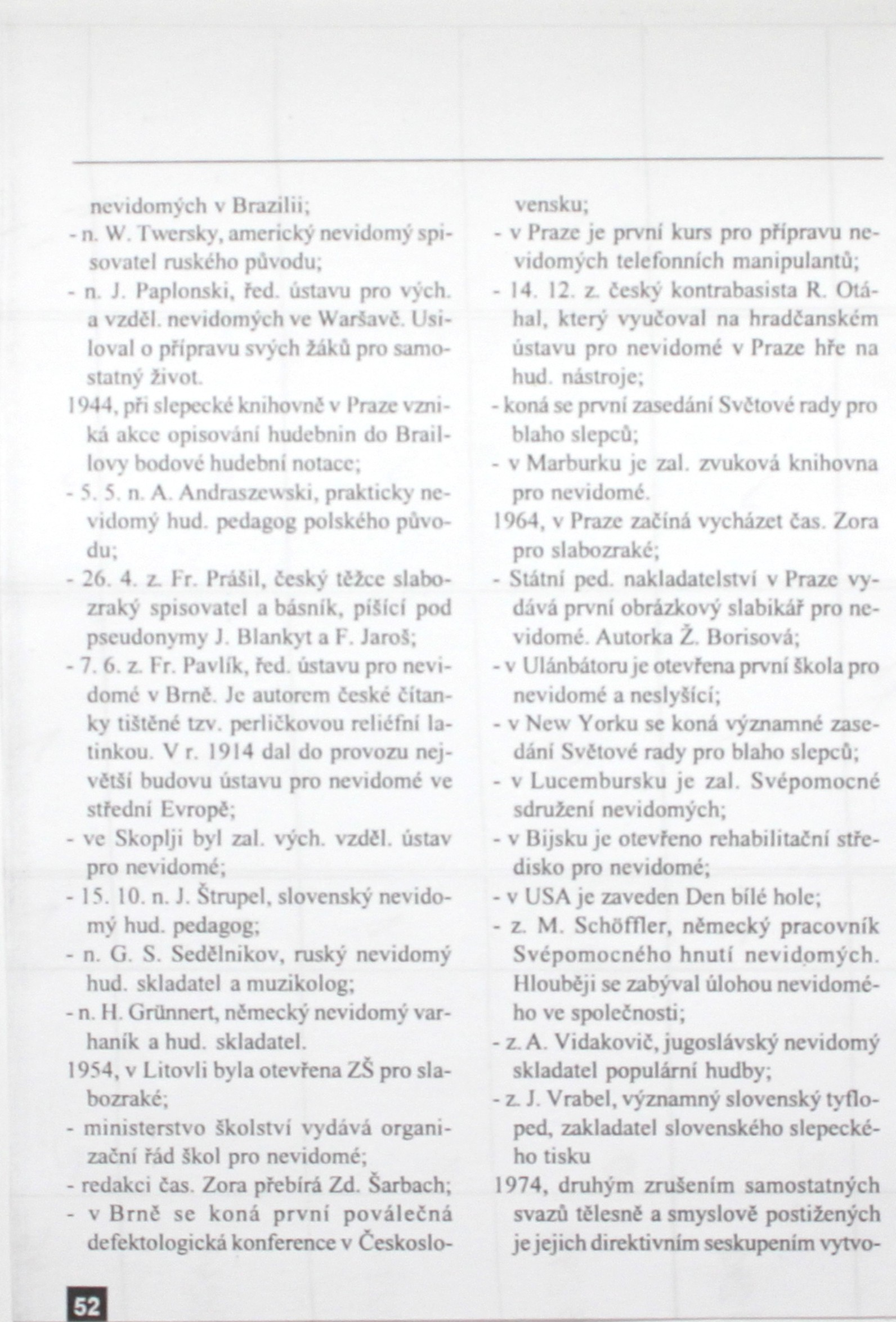 nevidomých v Brazílii. - n. W. Twersky, americký nevidomý spisovatel ruského původu; - n. J. Paplonski, řed. ústavu pro vých. a vzdél.