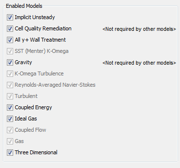 Kapitola 10 - Validace CFD modelu Výběr fyzikálních modelů: Všechny validační simulace byly řešeny se stejnou sadou fyzikálních modelů. Na obrázku 10.
