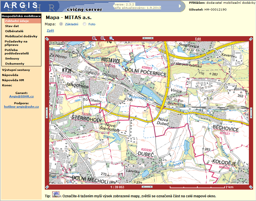 5.1.1 Mapa Odkaz Mapa zobrazí značku dodavatele MD (případně dodavatelů MD) na mapových podkladech ze Státního mapového centra (SMC).